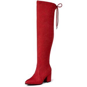 ⚡Women’s Red Thigh High Boots Over The Knee Stretch Block Heel Long Boots